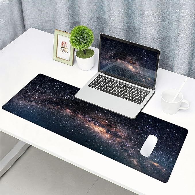 Large Gaming Mouse Pad with Stitched Edges, Galaxy Desk Mat, Extended XL Keyboard Pad, Non-Slip Rubber Base Desk Pad for Keyboard and Mouse, 31.5X11.8 inch