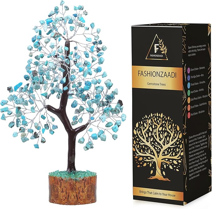 FASHIONZAADI Turquoise Crystal Tree, Gemstone Tree Home and Office Decor, Good Luck Gifts, Crystals Decor, Housewarming Gifts