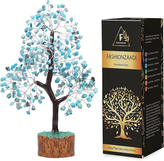 FASHIONZAADI Turquoise Crystal Tree, Gemstone Tree Home and Office Decor, Good Luck Gifts, Crystals Decor, Housewarming Gifts