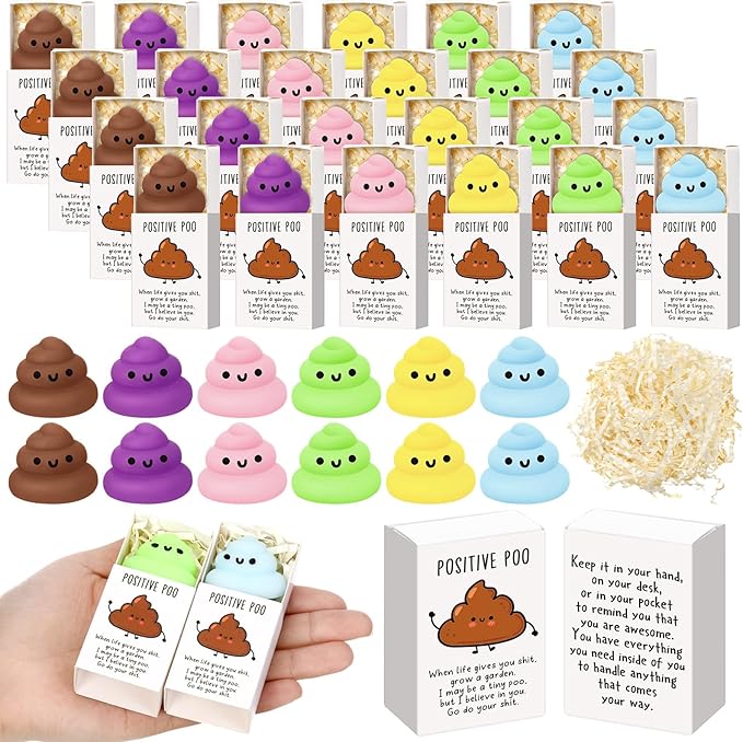 Wettarn 12 Sets Poo Gifts Positive Cute Stress Balls with Support Gift Boxes Funny Poop Party Favors for Employee Coworker Friends Office Inspirational Relief Toys