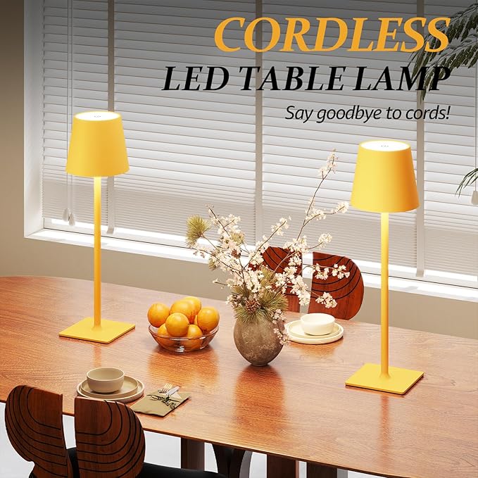 2 Pack Cordless Table Lamps, 3 Colors Stepless Dimming, 5000mAh Rechargeable Battery LED Desk Lamp for Bedroom/Couple Dinner/Desk/Cafe/Dining Room/Terrace