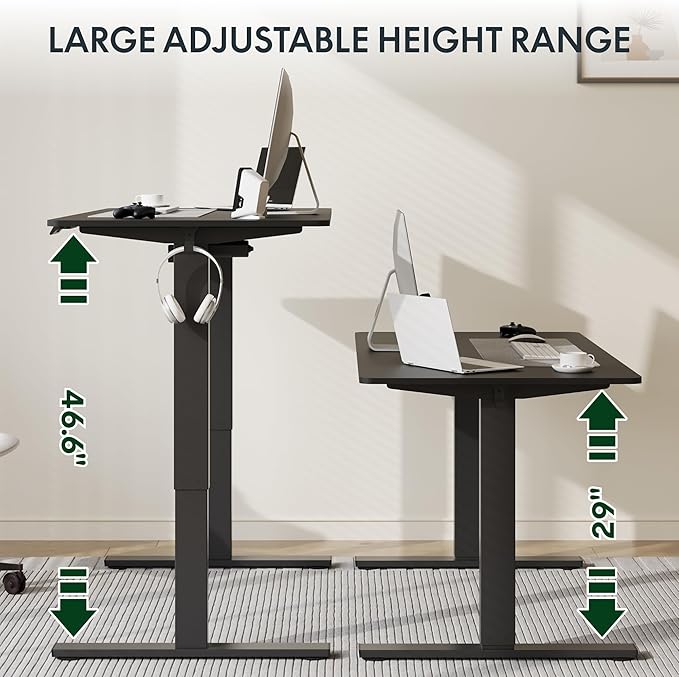 FLEXISPOT Standing Desk with 40 x 24” One-Piece Desktop, Adjustable Height Computer Desk for Home Office (Black Frame+ Black Top, One Package)