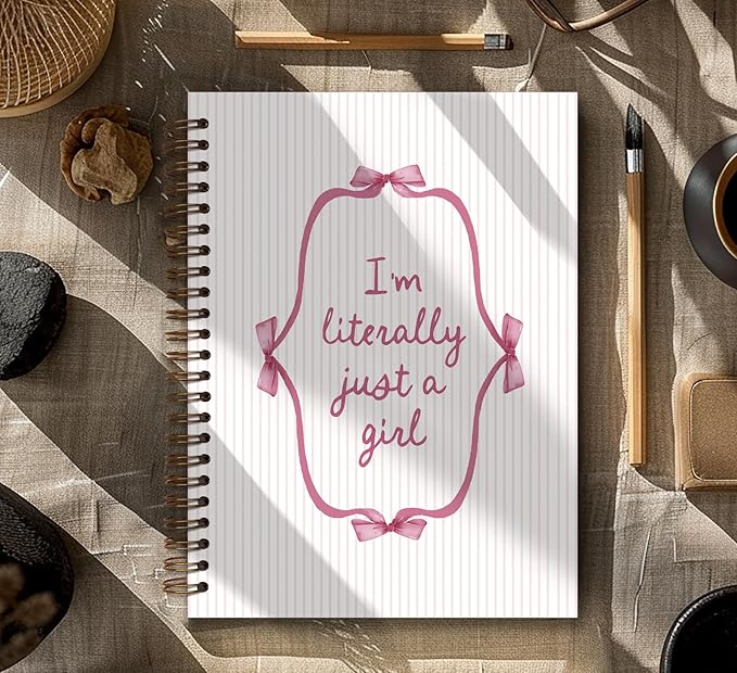 Coquette Pink Notebook Journal, Preppy Pink Bow Striped Aesthetic Journal Notebook for Note Taking,Cute Girly Notebook,Preppy Gifts for Women,Pink Office Supplies,Spiral Notebook 5.5x8.3 Inch