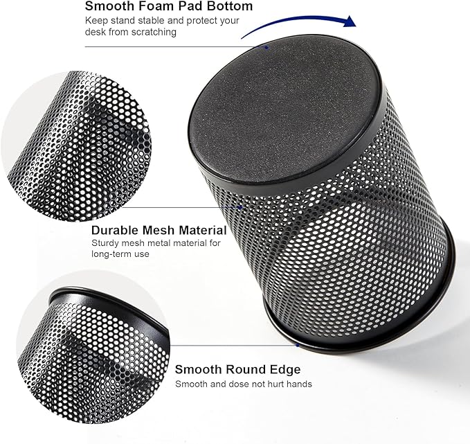 Comix Pen Holder Desk Organizer, Wire Mesh Pencil Cup with Foam Pad and Non-Slip Bottom Office Supplies Desk Accessories for Home Office School, 1 Pack