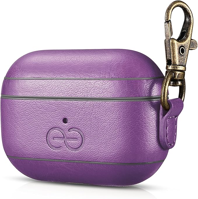 Dreem Vegan Leather Case Cover with Keychain Clip Compatible with AirPods Pro 1 for Women & Men/Apple 1st Generation, Protective One Piece Hard Shell, Luxury AirPod Pro Case [Purple]
