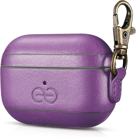 Dreem Vegan Leather Case Cover with Keychain Clip Compatible with AirPods Pro 1 for Women & Men/Apple 1st Generation, Protective One Piece Hard Shell, Luxury AirPod Pro Case [Purple]