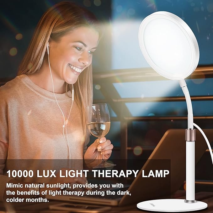 Light Therapy Lamp, UV-Free 10000 Lux Therapy Light with 3 Color Temperature Modes & Adjustable Brightness & Timer, Happy Therapy Lamp for Lift Mood
