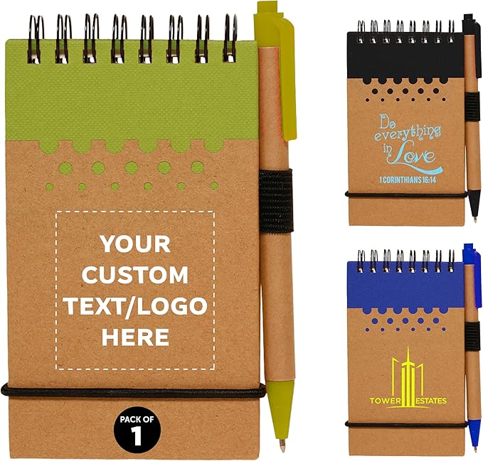 DISCOUNT PROMOS 1 Recyclable Spiral Small Notebooks Pack - Customizable Text, Logo - 60 Lined Pages - Lime Green