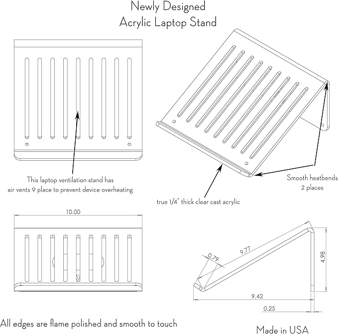 6MM Acrylic Laptop Stand with Ergonomic Design, Compatible with 10-17 Inch Laptops, Made in USA