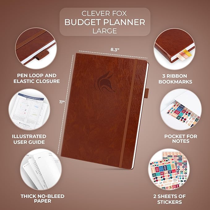 Clever Fox Budget Planner Large – Expense Tracker Notebook. Monthly Budgeting & Bill Organizer, Finance Logbook & Accounts Book, A4 (Brown)