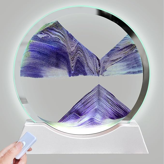 Aoderun 7" Moving Sand Art Liquid Motion with Light 3 Color Changing Moving Sand Art Picture Round Glass 3D Deep Sea Sand Art Sandscapes for Adult Relaxing Toys Desktop Home Office(Purple)