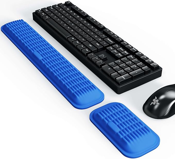MEKASS Ergonomic Wrist Rest for Keyboard and Mouse, Soft Memory Foam Keyboard Wrist Rest Set with Non-Slip Silicone Base, Easy Typing, Pain Relief, Comfort for Office, Work, Gaming (Blue)