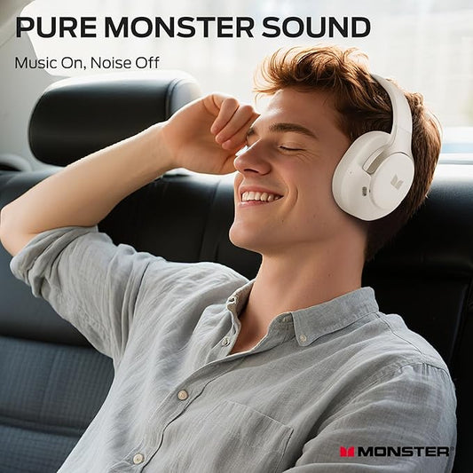 Monster Persona 5th ANC-Wireless Bluetooth Over-Ear Headphones with Microphone, 70H Playtime, Bluetooth 6.0, Comfortable and Foldable Design (Beige)