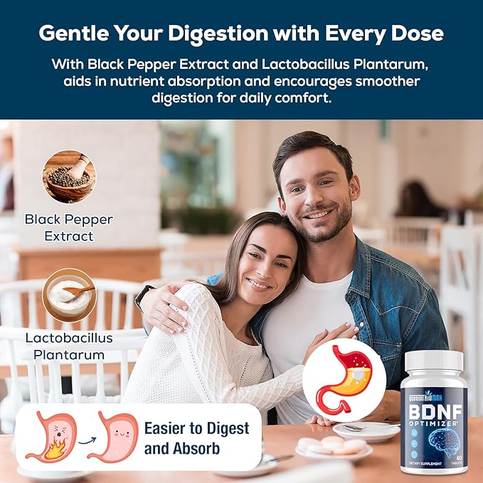 Nootropic Brain Supplement for Memory and Focus – BDNF Optimizer – Cognitive, Mental Clarity & Mood – High Absorption – Organic Lion's Mane, L-Theanine, Ginkgo Biloba & Alpha GPC – 60 Tablets