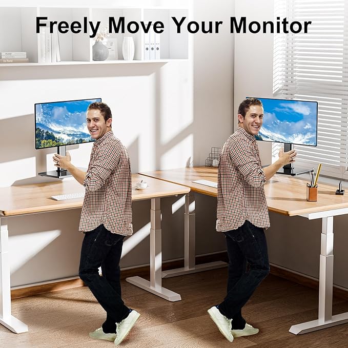 MOUNT PRO Single Monitor Stand Fits Max 32 inch Screen, Free-Standing Computer Desk Stand, Display Mount with Height Adjustable, Swivel, Tilt, Rotation, VESA Monitor Stand 100x100