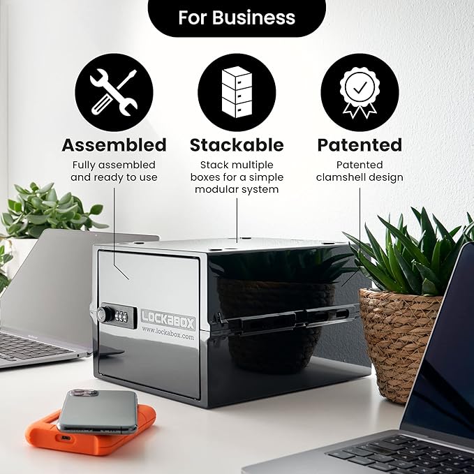 Lockabox One™ | Compact and Hygienic Lockable Storage Box for Food, Medicines, Tech and Home Safety | One Size 12 x 8 x 6.6 inches externally (Jet)