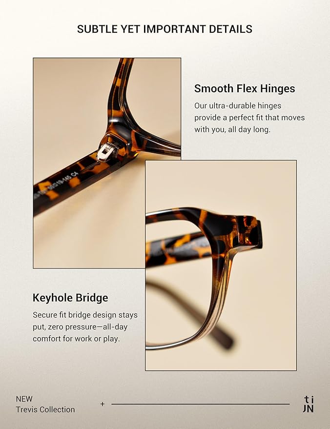 TIJN Blue Light Blocking Glasses for Women Men TR90 Rectangle Frame and Chic Preppy Style Computer Screen Glasses, Trevis