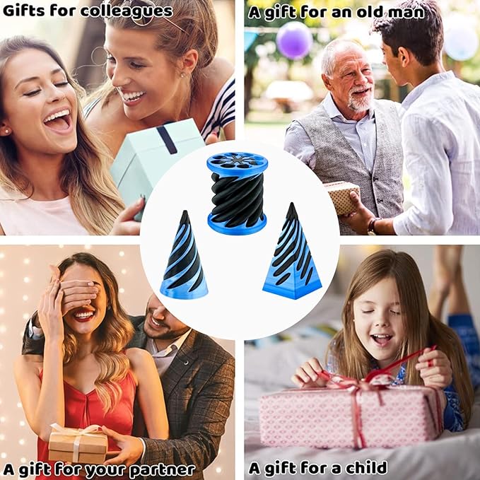 3 Pack Spiral Cone Fidget Toy, Pyramid Passthrough Sculpture, Mini Cones Pass Through Pyramid Fidget Toy for Stress and Anxiety Relaxing (Blue)