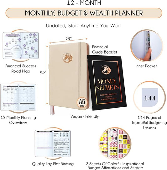 Financial Planner - Monthly Budget Planner & Monthly Bill Organizer | A 12-Month Journey to Financial Freedom | Bill Payment Tracker Organizer, Debt, Expense Tracker & Money Saving with Pockets