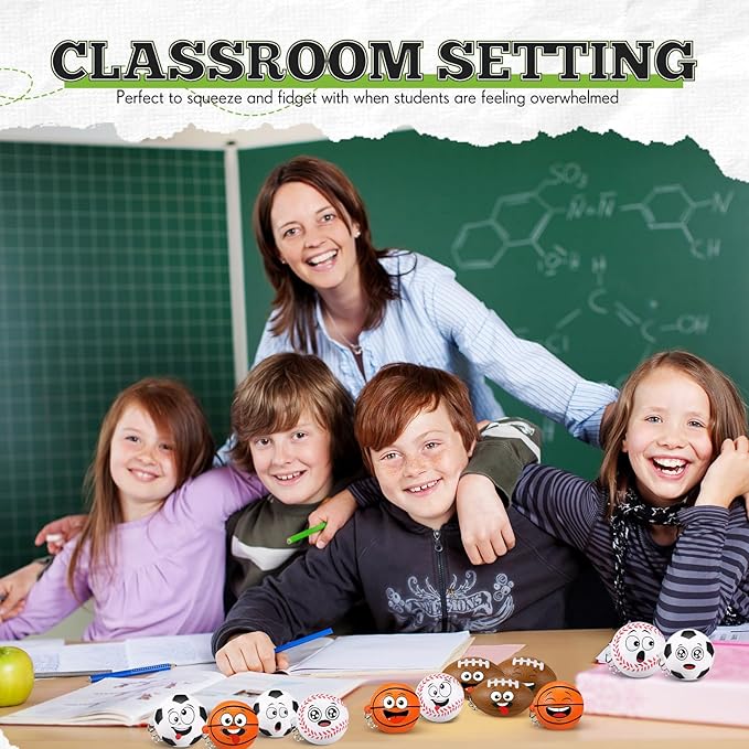 12 Pcs Mini Face Stress Balls Keychain for Boys Girls Sport Face Stress Relief Squeeze Toys Keychain for School Reward Party Bag Gift Fillers Party Favors Birthday Gift