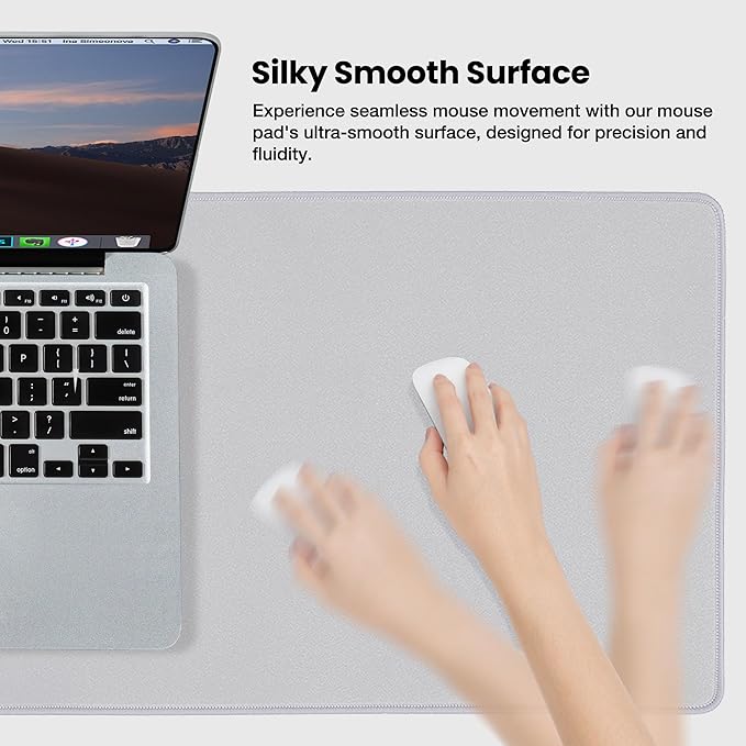 ALOANES Silvery Waterproof Desk Mat, Large Extended Mouse Mat, Office Desk Protector with Anti-Slip Base, Stitched Edge, Grain Jacquard Surface,Perfect for Gamer,Office&Home,XL(11.81''x27.56''x0.12'')