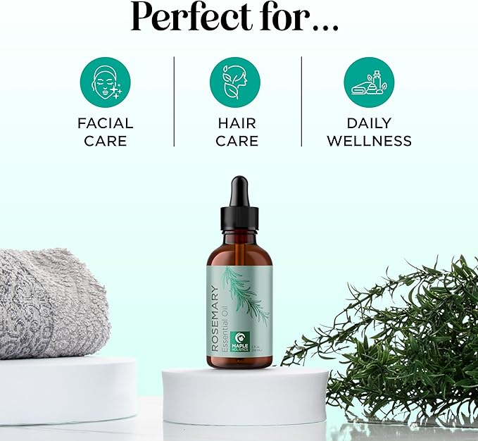 Pure Rosemary Oil for Hair Care - Volumizing Aromatherapy Rosemary Essential Oil for Diffuser Plus Hair Skin and Nail Care - Nourishing Oil for Enhanced Shine and Dry Scalp Care (2oz)