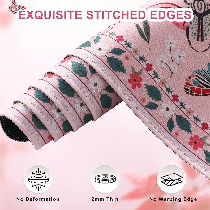 iCasso Pink Desk Pad Mat, XXL Large Mouse Pad, Desk Matt for Desktop, Anti-Slip Big Mousepad with Stitched Edges, Mouse Mat for Computer(Pink)