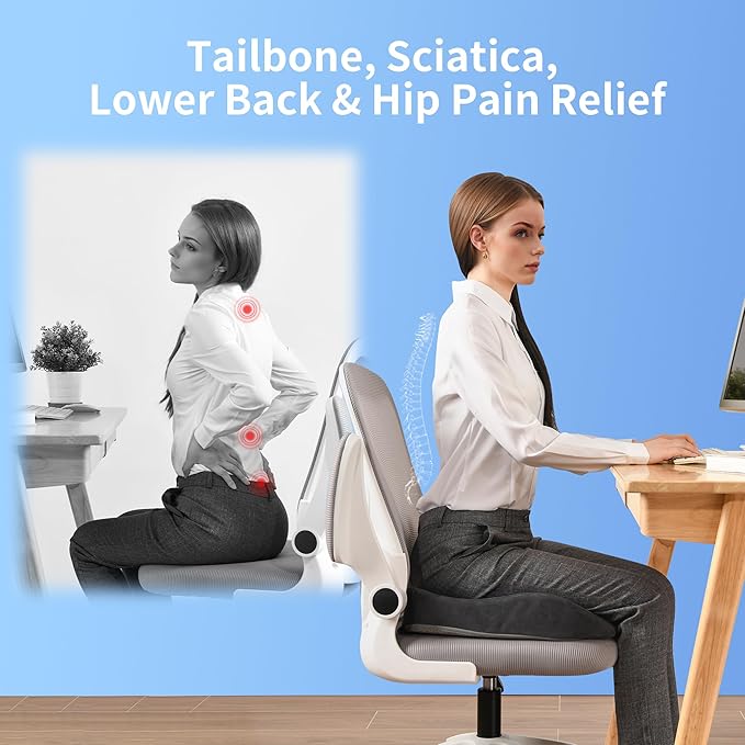 Seat Cushion for Office Chair, Gel & Memory Foam Chair Cushion, Sciatica & Coccyx Pain Relief Cushion for Long Sitting Office Workers, Car Drivers