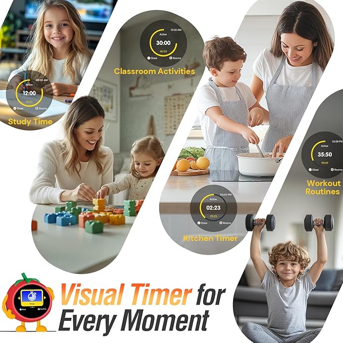 MOMILLA Kids Alarm Clock for Bedrooms, Colorful Display 7-Day Programmable 4 Alarms, Easy Visual Timer with White Noise, Cute Small Digital Clock, Gifts for Girls Boys Adults, Loud for Heavy Sleepers