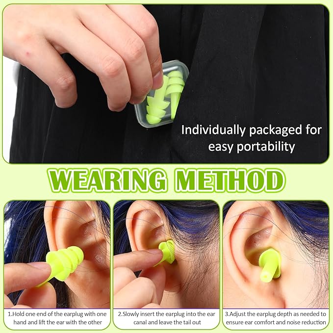 TrelaCo 100 Pairs Ear Plugs Bulk, NRR 29dB Reusable Silicone Ear Plugs with Plastic Cases Soft Foam for Sleeping Noise Cancelling for Concerts Shooting Swimming Noise Reduction(Neon Green)