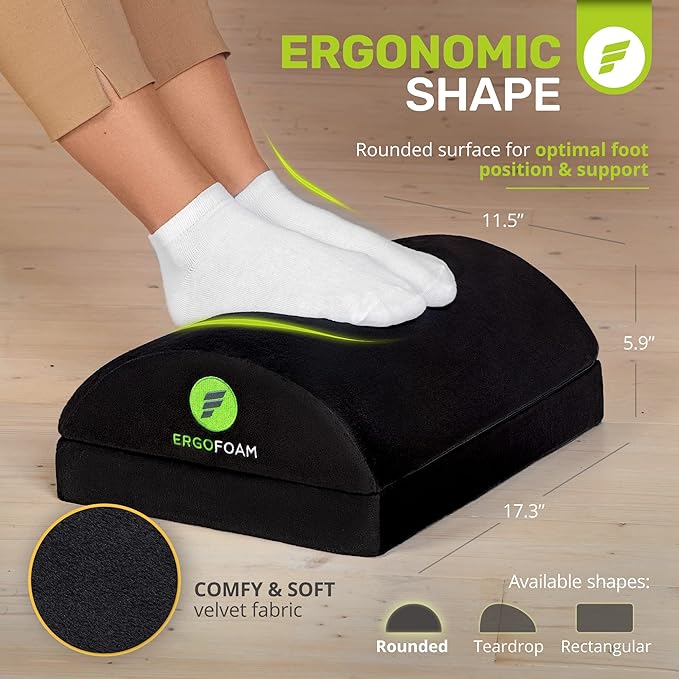 ErgoFoam Foot Rest for Under Desk at Work Adjustable - Chiropractor-Endorsed, High-Density Foam, Velvet (Black)