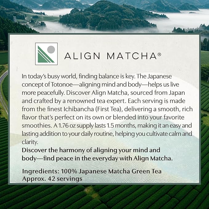 ALIGN MATCHA - Ceremonial Grade Japanese Matcha Powder 50g 42 Servings for Daily Focus, Smooth Energy & Vibrant Clarity, Fine Stone-Ground Green Tea for Lattes, Smoothies & Rituals, Sourced from Japan