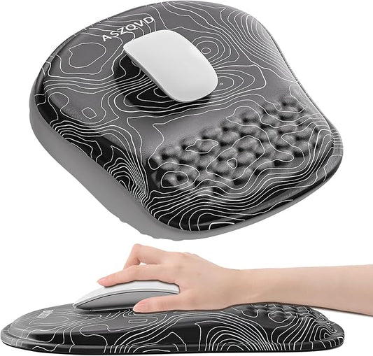 Mouse Pad with Wrist Rest, Ergonomic Mousepads with Wrist Support, Soft Lycra Fabric Memory Foam Office Desk Accessories for Comfort/Pain Relief/PC Gaming/Computer/Laptop (Black Topographic)