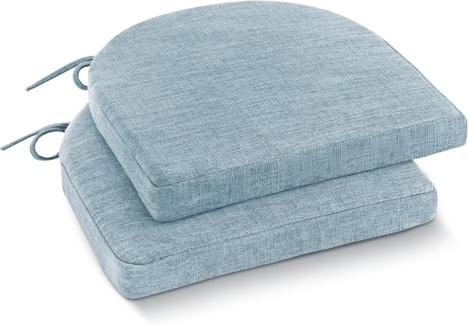 Chair Cushions for Dining Chairs with Ties and Removable Cover, Dining Kitchen Chair Pads with Non-Slip Bottom, High-Resilience Indoor Seat Cushions, 16'' x 16'' x 2'', Set of 2, Light Blue