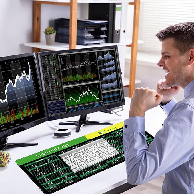 Excel Cheat Sheet Desk Pad, 31.5"x11.8", Waterproof Extra Large Excel Shortcut Mat with Stitched Edges, Anti-Slip Excel Mouse Pad for Office Desk, MS Excel/Word Shortcuts (Green Excel C)