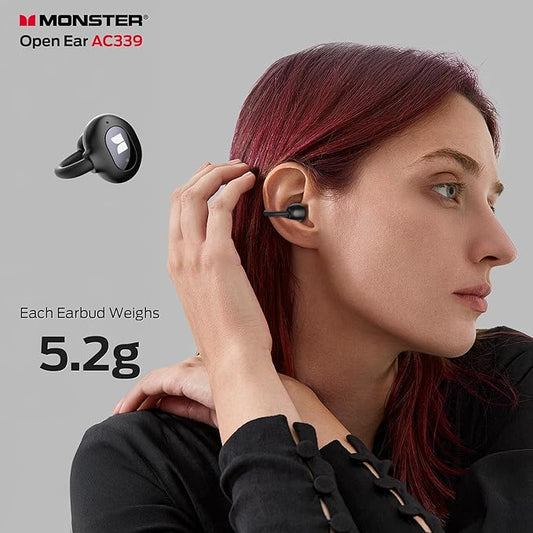 Monster Open Ear AC339 Earbuds, Bluetooth 6.0 Earphones Stereo Sound, Open Ear Clip Wireless Earbuds 40 Hours Playback,Touch Control, IPX6 Waterproof