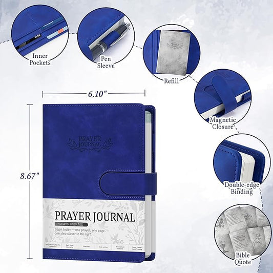 Ospelelf Blue Undated Faux Leather Christian Prayer Journal for Women - Church Notes Journals for Bible Study, Inspiring Daily Devotion Planner, 3 Month