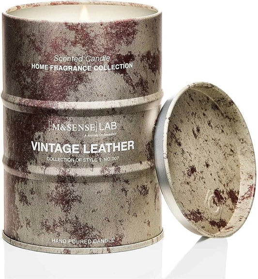 M&SENSE Vintage Leather Scented Candles Natural Non Toxic, Aromatherapy Candle for Stress Relief Meditation Relaxing, Housewarming Gifts for Women Men, 11.3oz 70 Hour Long Burning