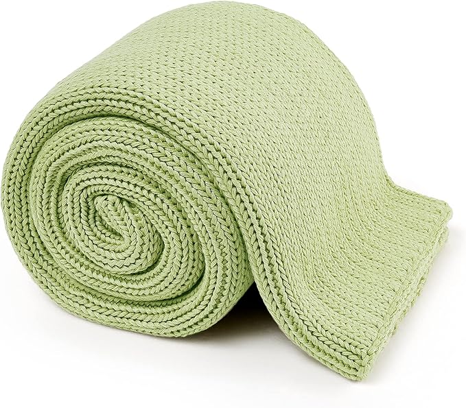 Guohaoi Knitted Weighted Blanket for Adults (Light Green 60"x80" 12lbs) No Beads Cooling Throw Blanket for Hot Sleepers, Home Decor Breathable Chunky Knit Heavy Blanket Use on Queen/King Size Bed