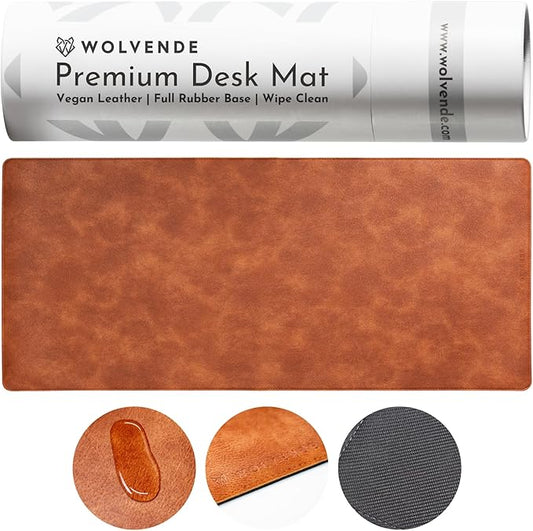 Premium Distressed Faux Vegan Leather Desk Mat | Multifunctional Desk Pad for Home Office | (Brown/Tan, 15.75" x 36")