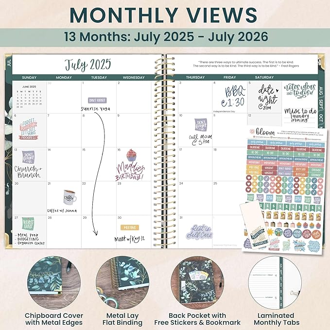 bloom daily planners HARDCOVER 2025-2026 (8.5" x 11") Academic Year Day Planner (July 2025 - July 2026) - Task Goal Organizer - Monthly & Weekly Inspirational Agenda Book - Eucalyptus, Green