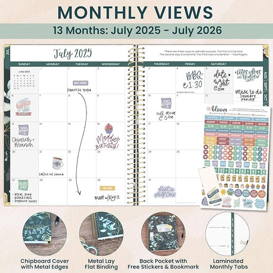 bloom daily planners HARDCOVER 2025-2026 (8.5" x 11") Academic Year Day Planner (July 2025 - July 2026) - Task Goal Organizer - Monthly & Weekly Inspirational Agenda Book - Eucalyptus, Green