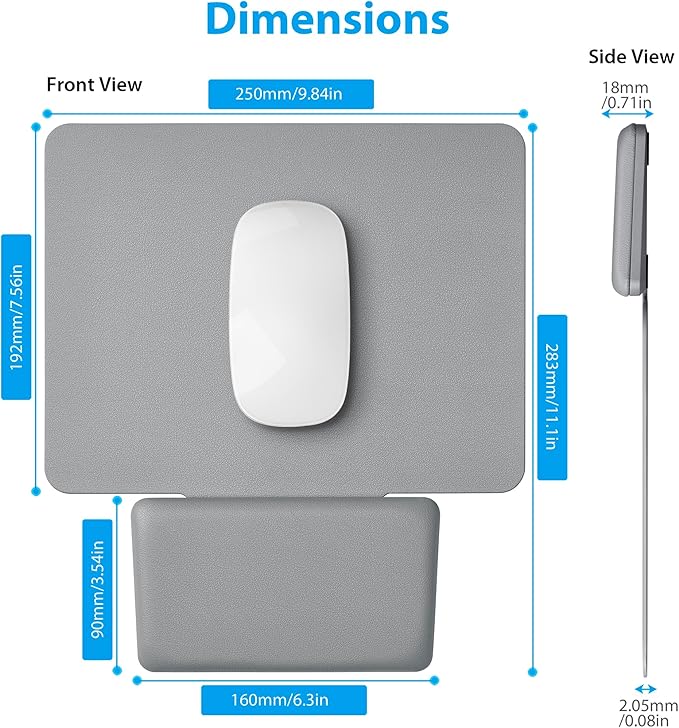 Ergonomic Mouse Pad with Wrist Rest, Leather Comfortable Mousepad, Natural Cork Non-Slip Base Mouse Pads for Desk, Computer, Laptop, Gaming, 11.1 x 9.84 in Home & Office Desk Accessories