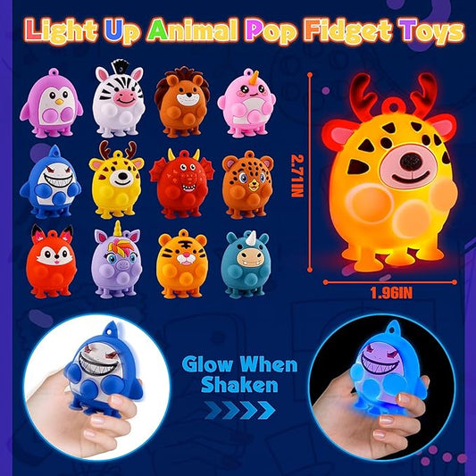 12 PCS Light Up Animal Suction Pop Fidget Toys, Glow Party Favors for Kids Goodie Bags Stuffers, Pinata Stuffers, Carnival Prizes, Light Up Toddler Toys, Kids Prizes