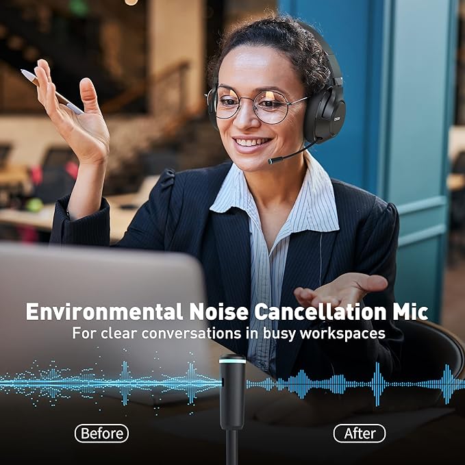 Wireless Bluetooth Headsets with Microphone for Computer, Headphone Foldable Over Ear Soft 40H with Retractable Mic, USB Dongle for PS5 PS4 PC Cellphone Laptop