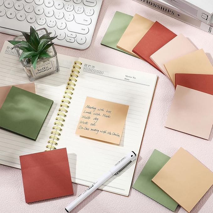Thenshop 12 Pads Retro Sticky Notes 3''x3'', Self Stick Notes Pads Retro Office Supplies, Vintage Aesthetic School Accessories 50 Sheets/pad