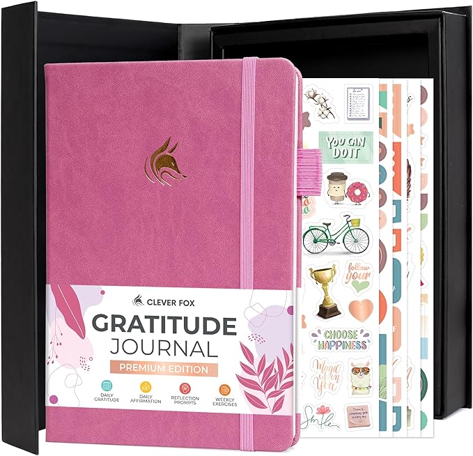 Clever Fox Gratitude Journal Premium - Happiness, Positivity & Affirmation Journal – Inspirational Daily Notebook, 6 Months (Violet Blossom)