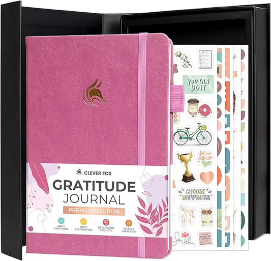 Clever Fox Gratitude Journal Premium - Happiness, Positivity & Affirmation Journal – Inspirational Daily Notebook, 6 Months (Violet Blossom)
