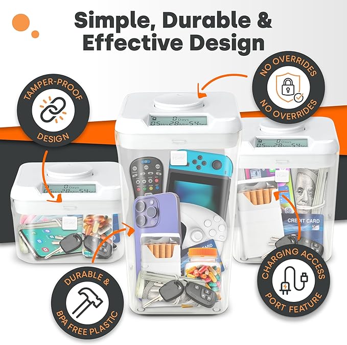 Kitchen Safe Time Locking Container (Medium), Timed Lock Box for Cell Phones, Snacks, and other unwanted temptations (Red Lid + 5.5” White Base)