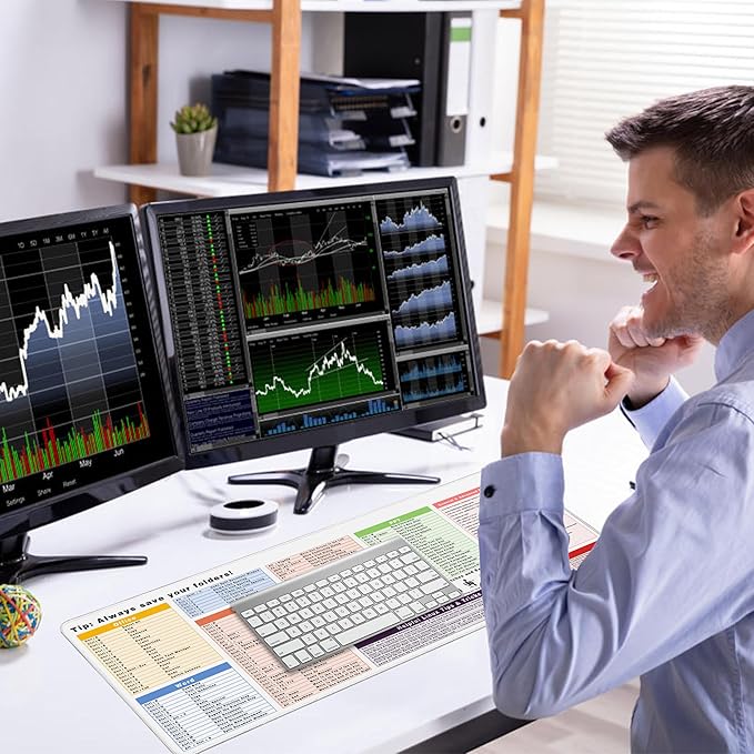 Excel Cheat Sheet Desk Pad, 31.5"x11.8", Waterproof Extra Large Excel Shortcut Mat with Stitched Edges, Anti-Slip Excel Mouse Pad for Office Desk, MS Excel/Word Shortcuts (White Shortcut Key B)